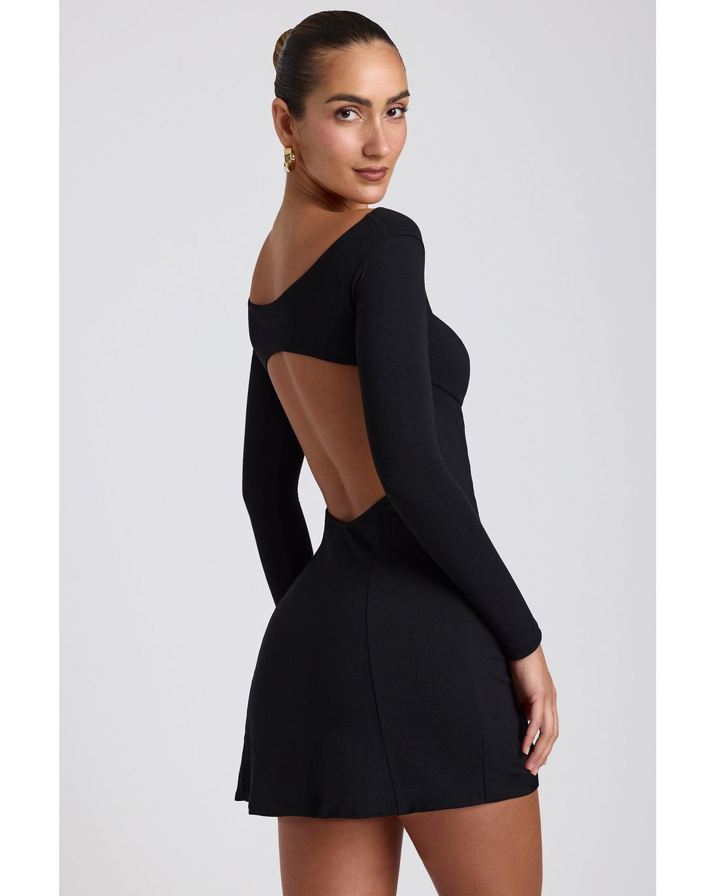 Oh Polly Black Modal Twist-Front Long-Sleeve Mini Dress