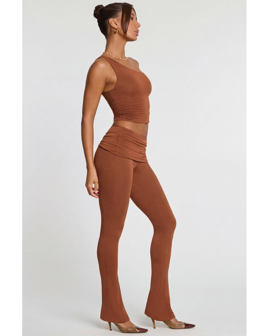 Oh Polly Brown Mid Rise Modal Cashmere Blend Trousers