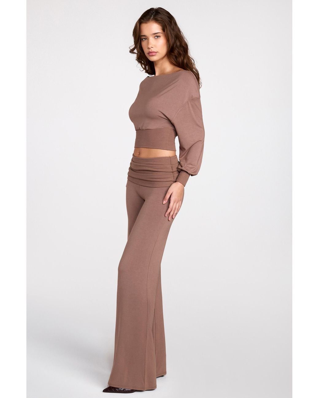 Oh Polly Brown Modal Low-Rise Straight-Leg Trousers