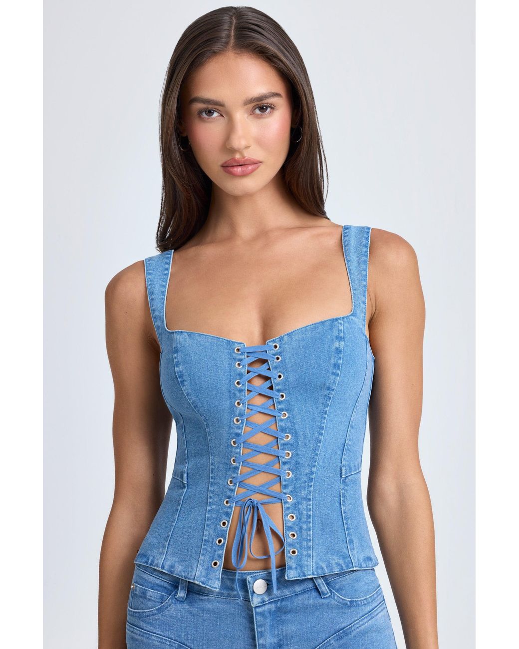 Oh Polly Blue Lace-Up Corset Top