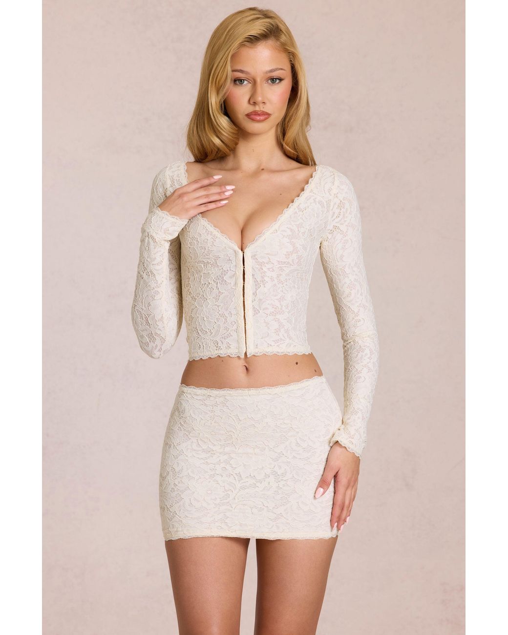 Oh Polly White Lace Plunge Cardigan