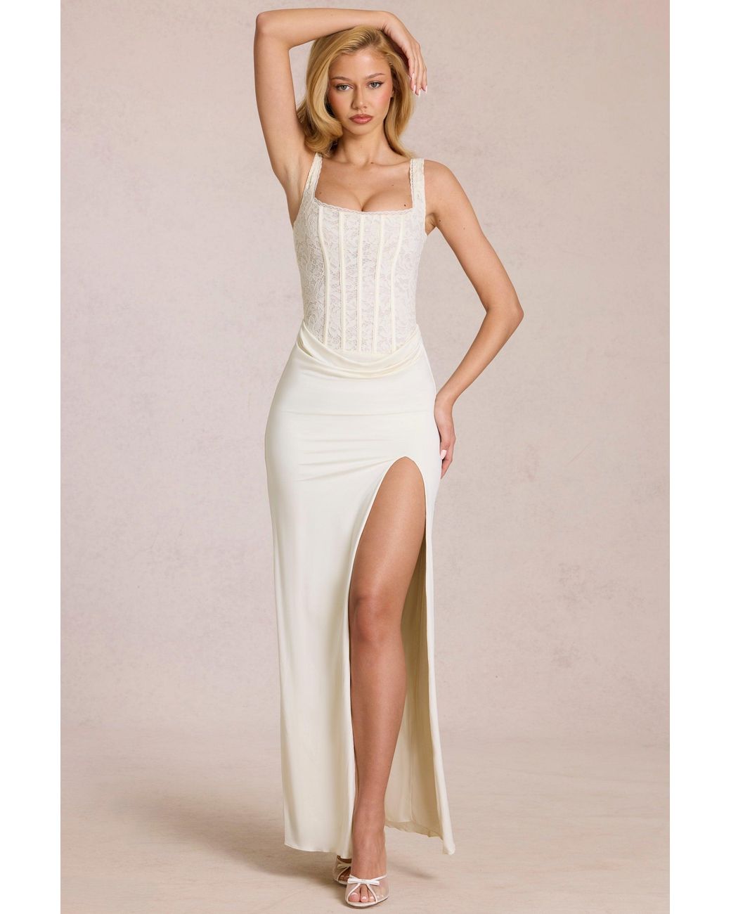 Oh Polly White Lace Corset Maxi Dress