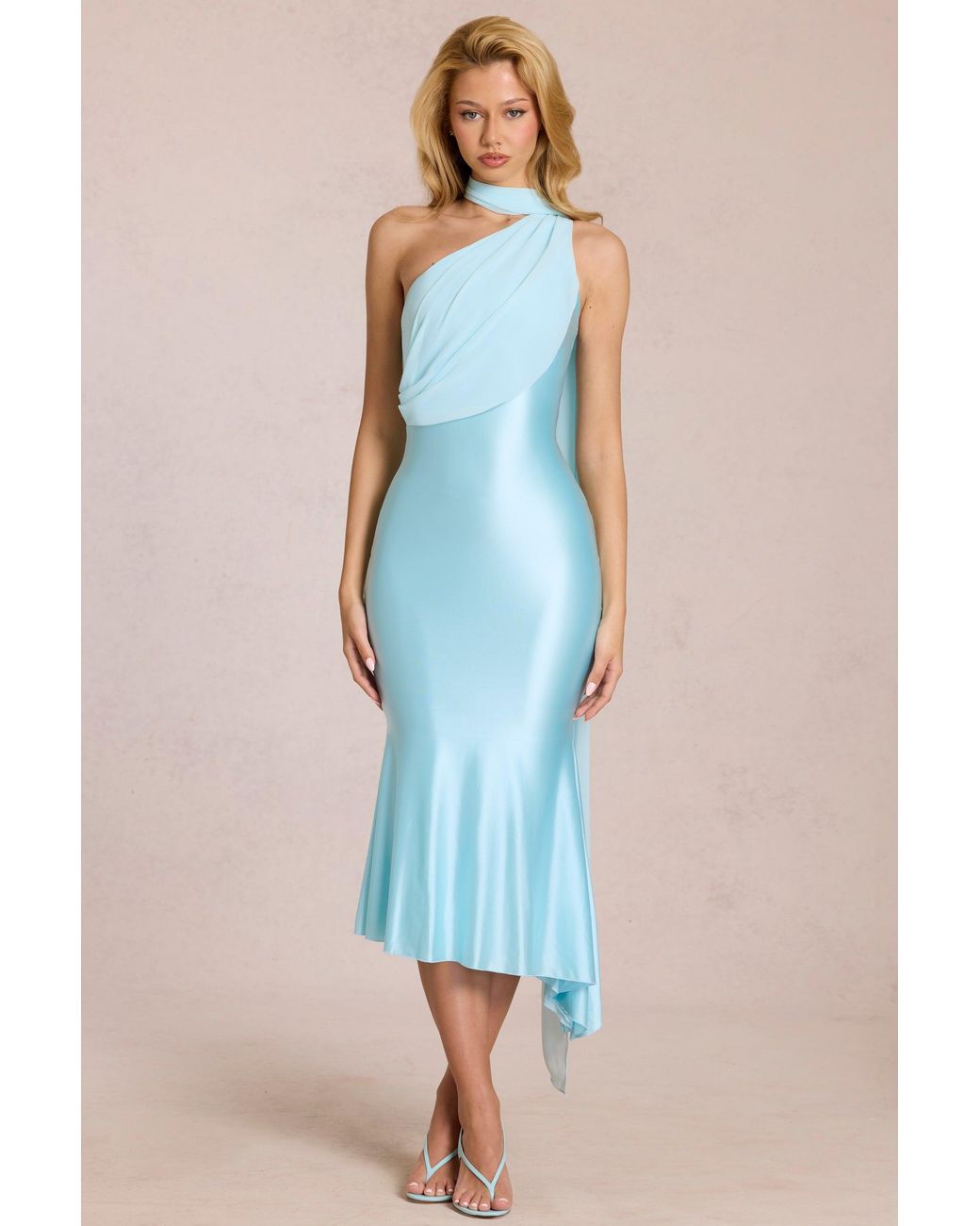 Oh Polly Blue Scarf-Detail Midaxi Dress