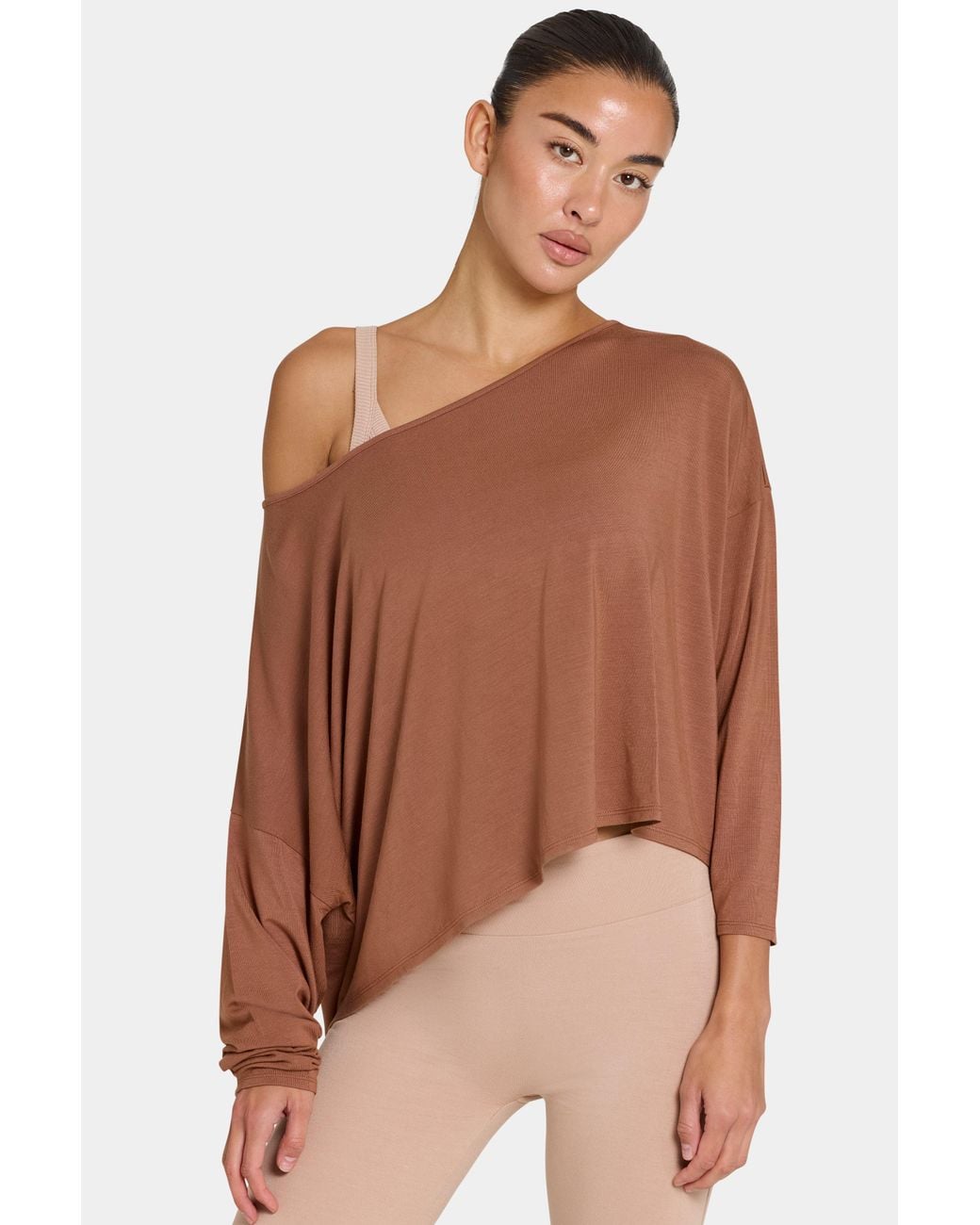 BO+TEE Brown Buttercloud Slouchy Off-Shoulder Top