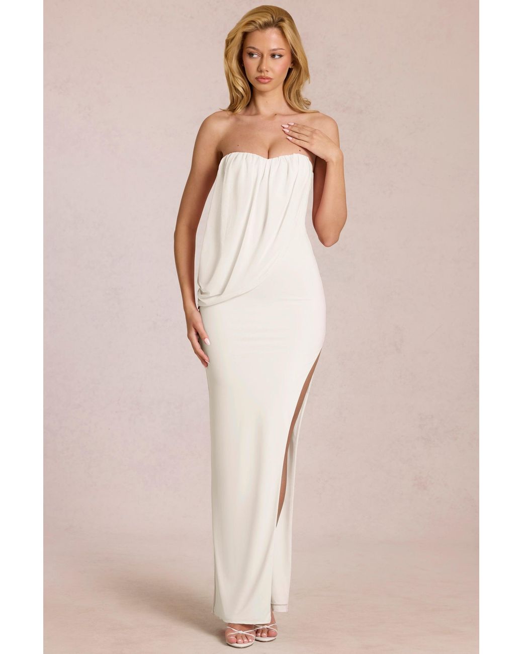 Oh Polly White Bandeau Draped Maxi Dress