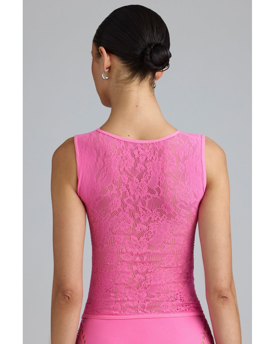 Oh Polly Pink Embellished Lace-Up High-Neck Top