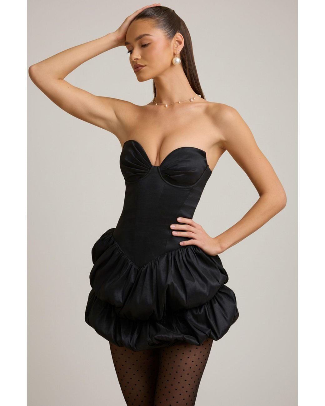 Oh Polly Black Satin Bubble Hem Corset Mini Dress