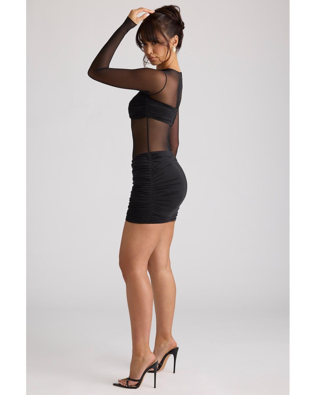 Oh Polly Black Sheer Panelled Long Sleeve Mini Dress