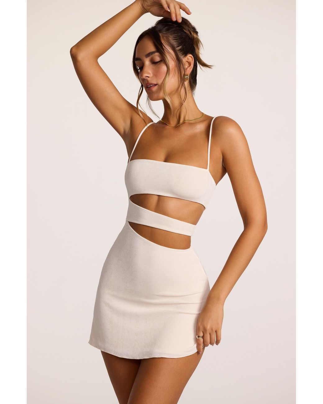 Oh Polly White Textured Jersey Cut-Out A-Line Mini Dress