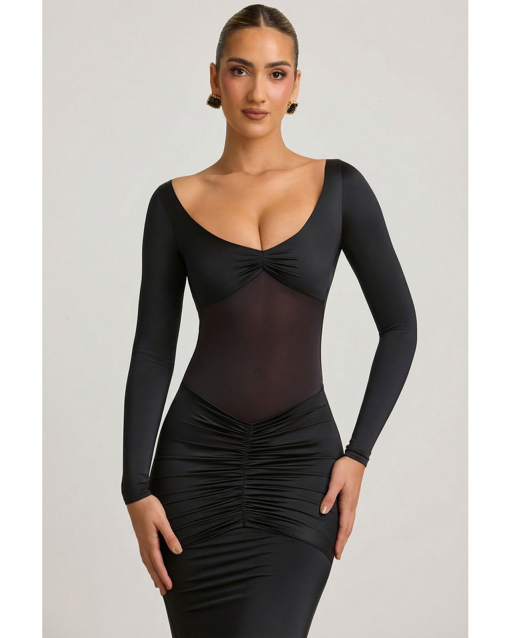 Oh Polly Black Bow-Detail Ruched Maxi Dress