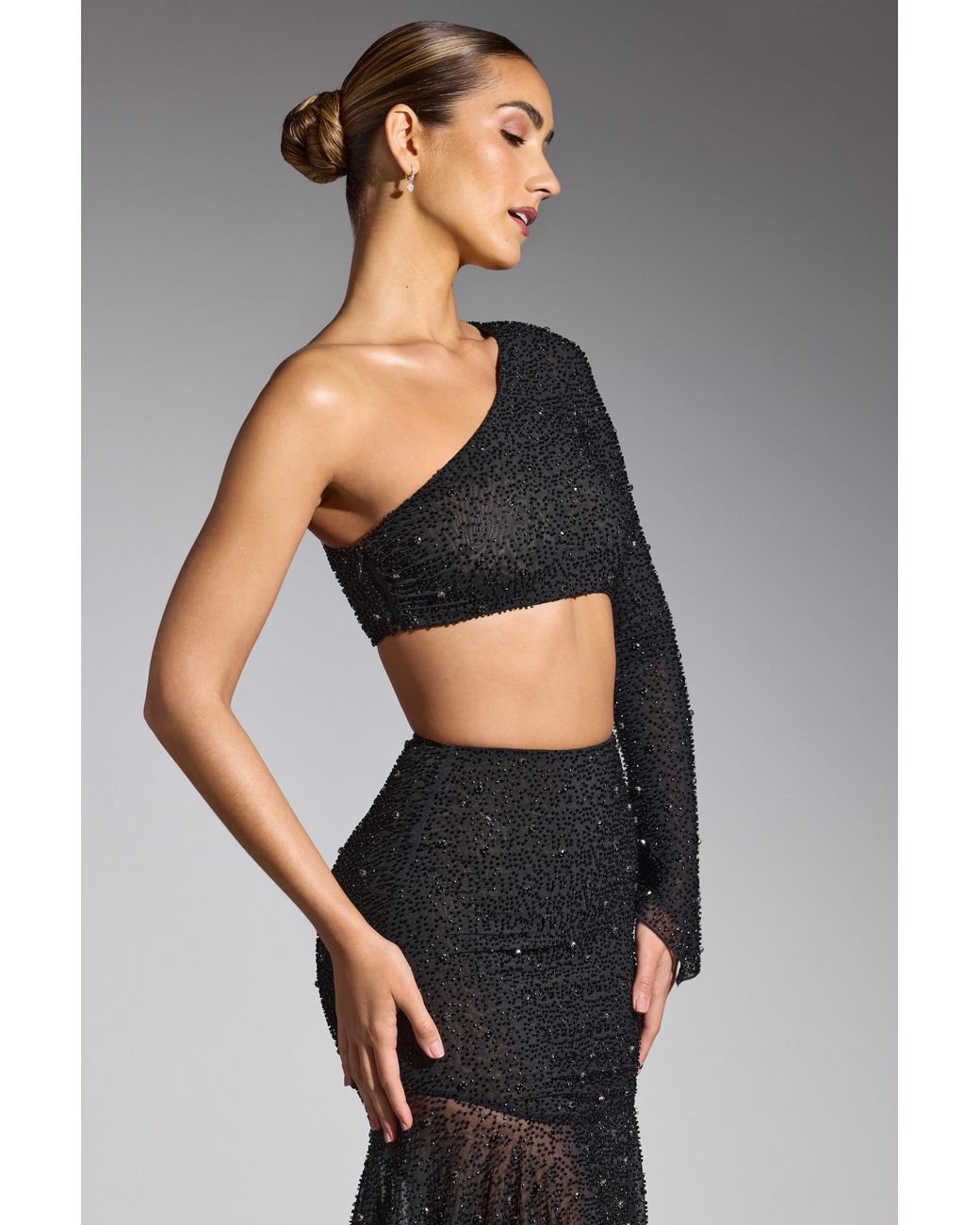 Oh Polly Black Embellished One Shoulder Top