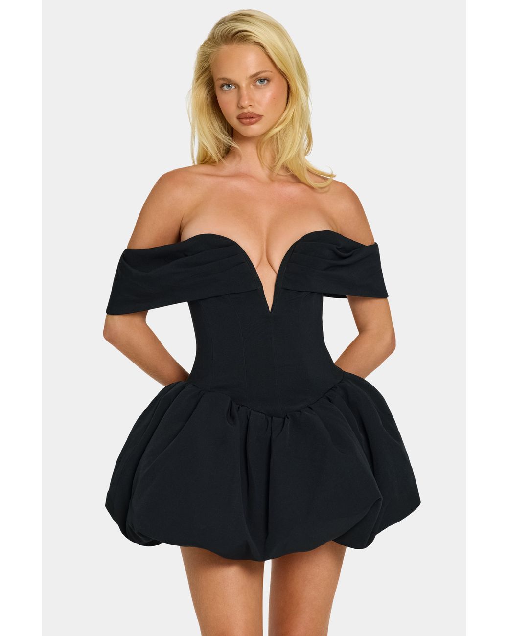 Oh Polly Black Off-Shoulder Layered Bubble Hem Corset Mini Dress