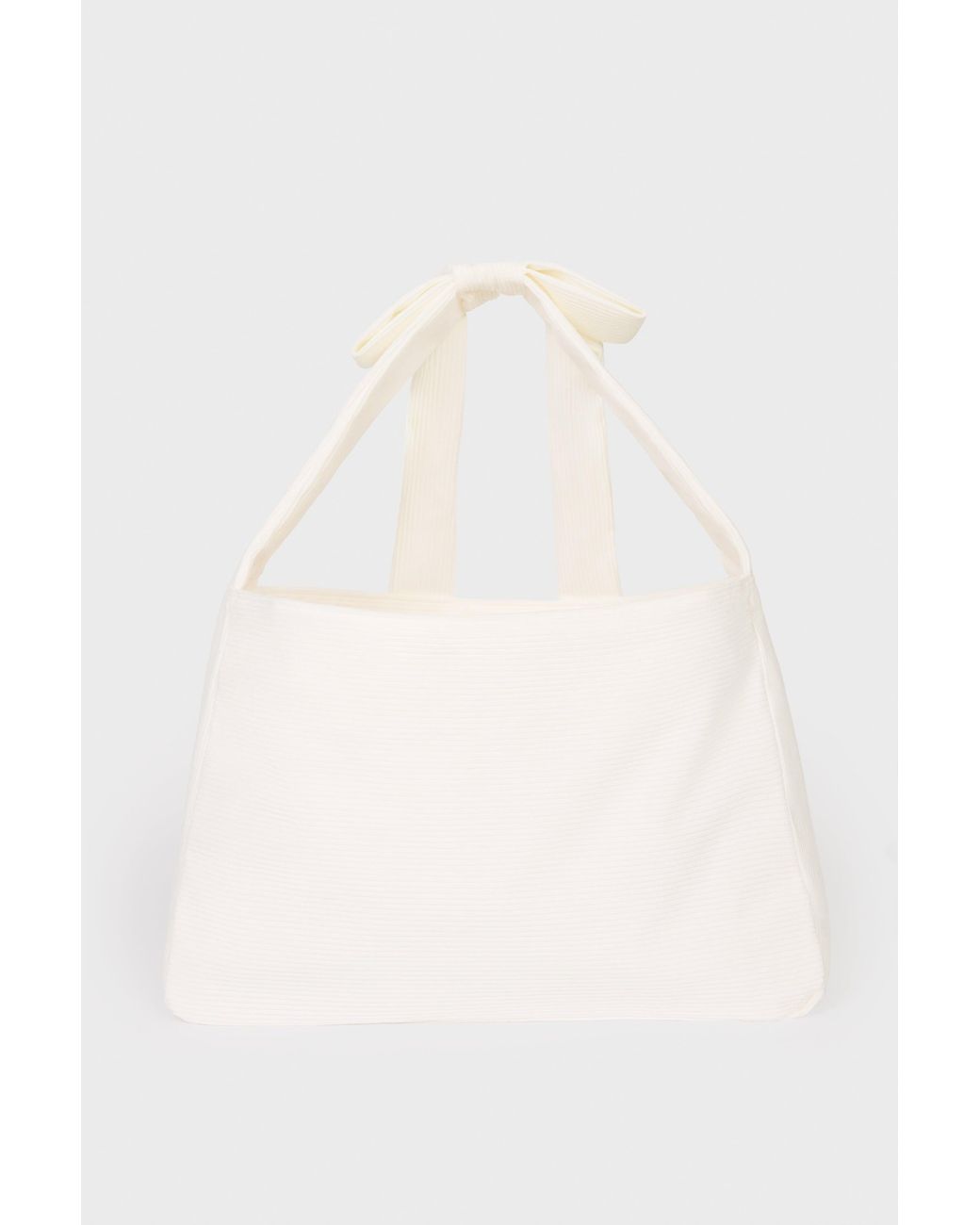 BO+TEE White Corduroy Bow Tote Bag