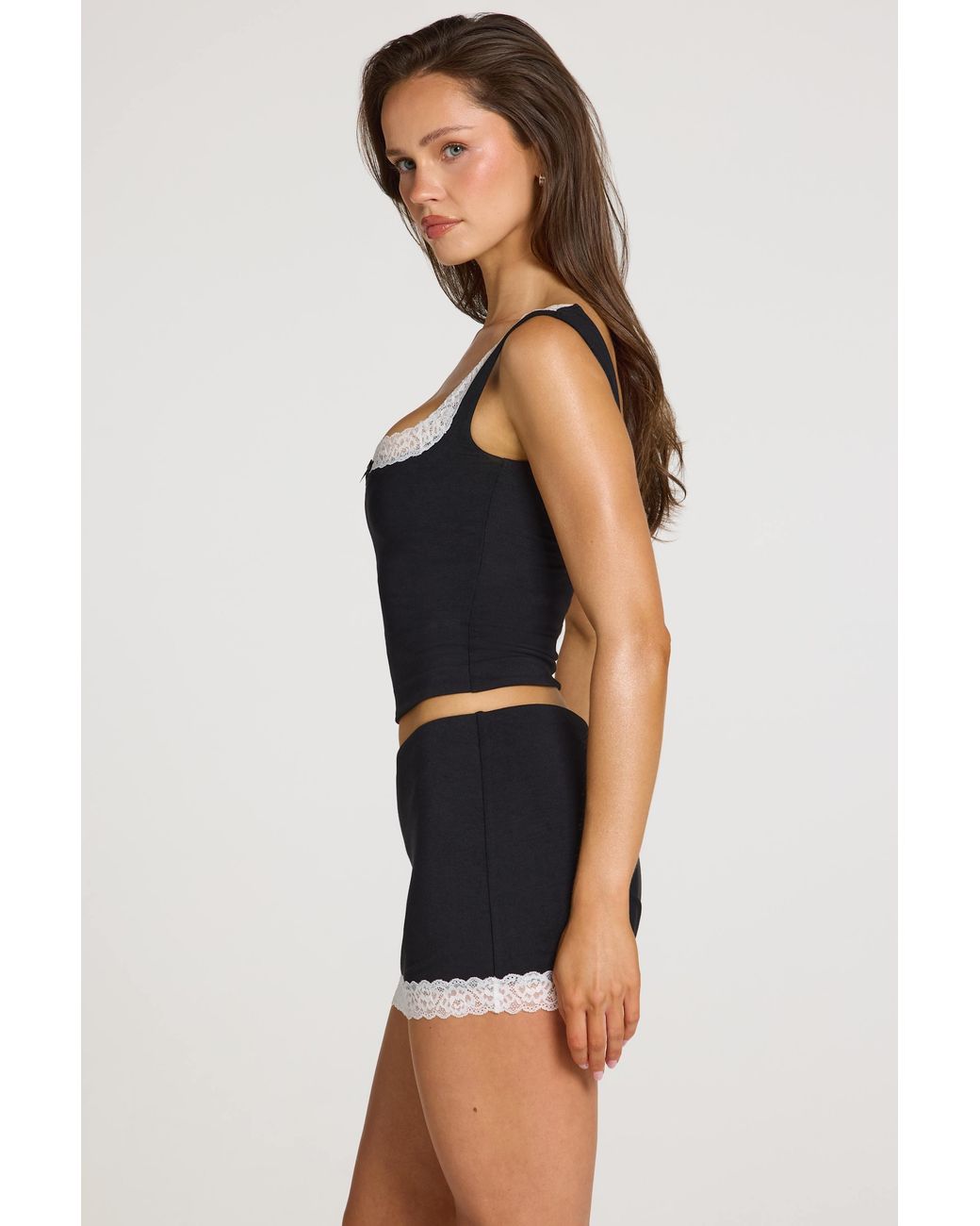 Oh Polly Black Modal Lace-Trim Top