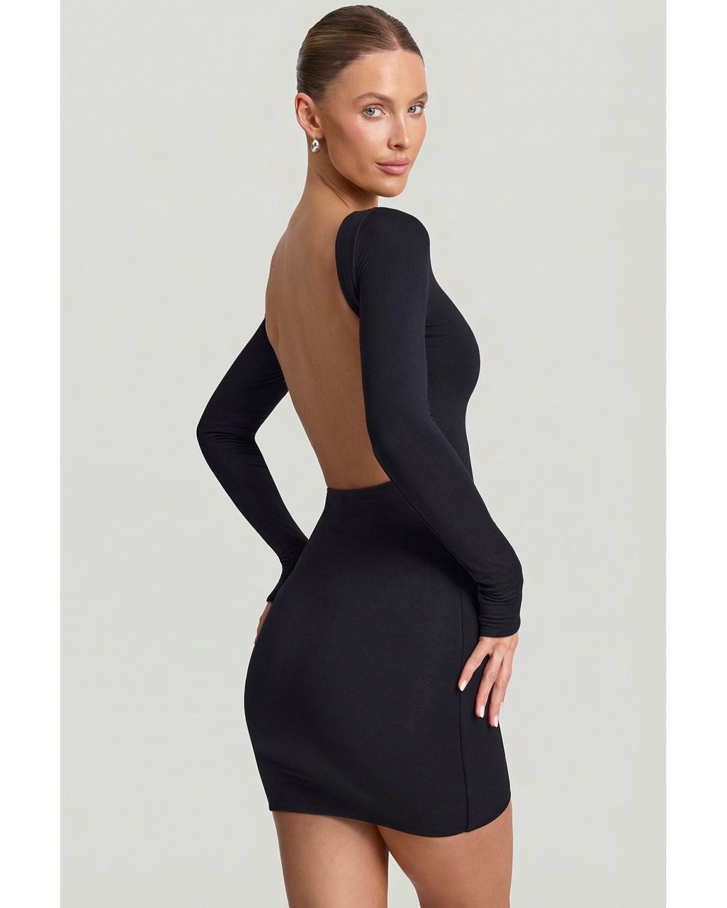 Oh Polly Black Modal Open-Back Bodycon Mini Dress