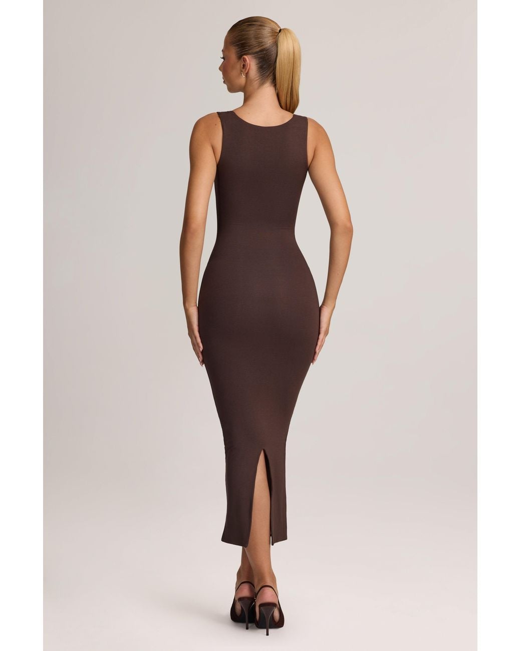 Oh Polly Brown Modal Bodycon Midi Dress
