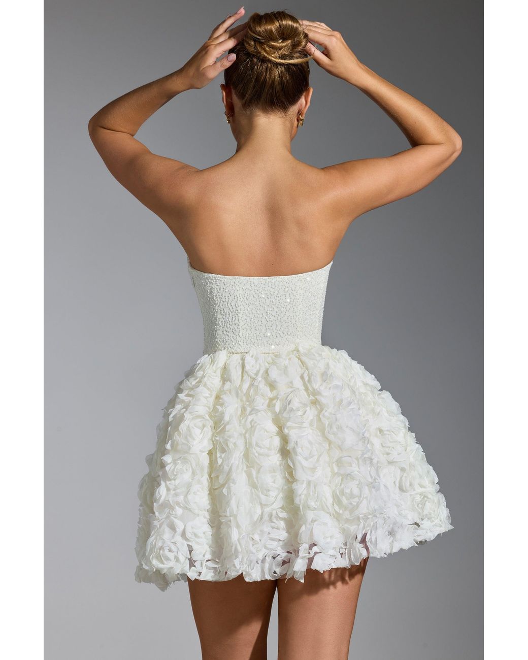 Oh Polly White Embellished Floral-Appliqué Lace-Up Mini Dress