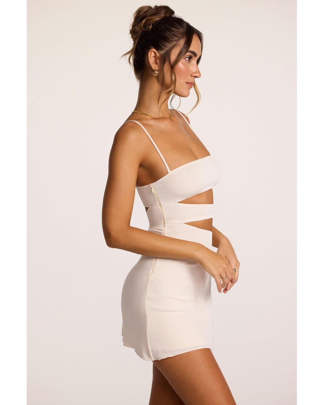 Oh Polly White Textured Jersey Cut-Out A-Line Mini Dress