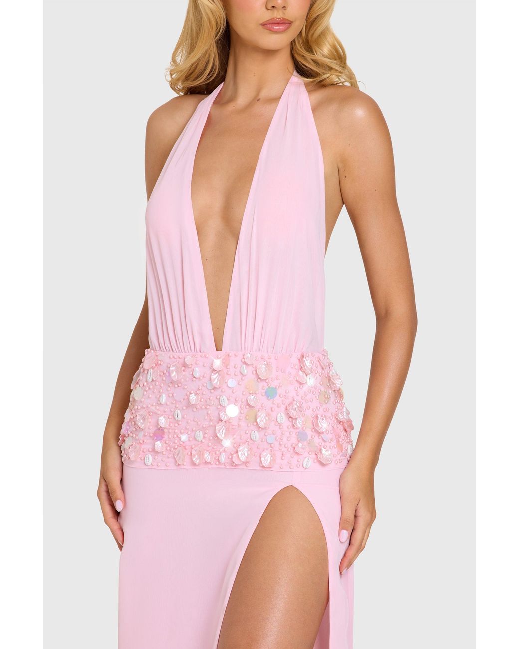 Oh Polly Pink Embellished Waist Maxi Dress