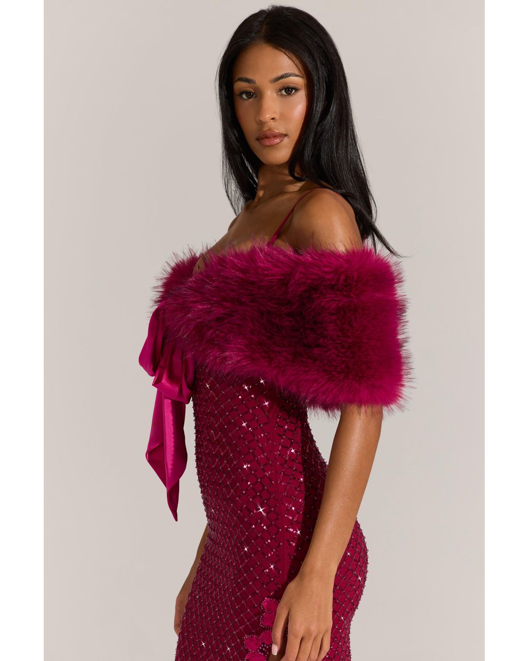 Oh Polly Pink Fur Ribbon-Tie Stole