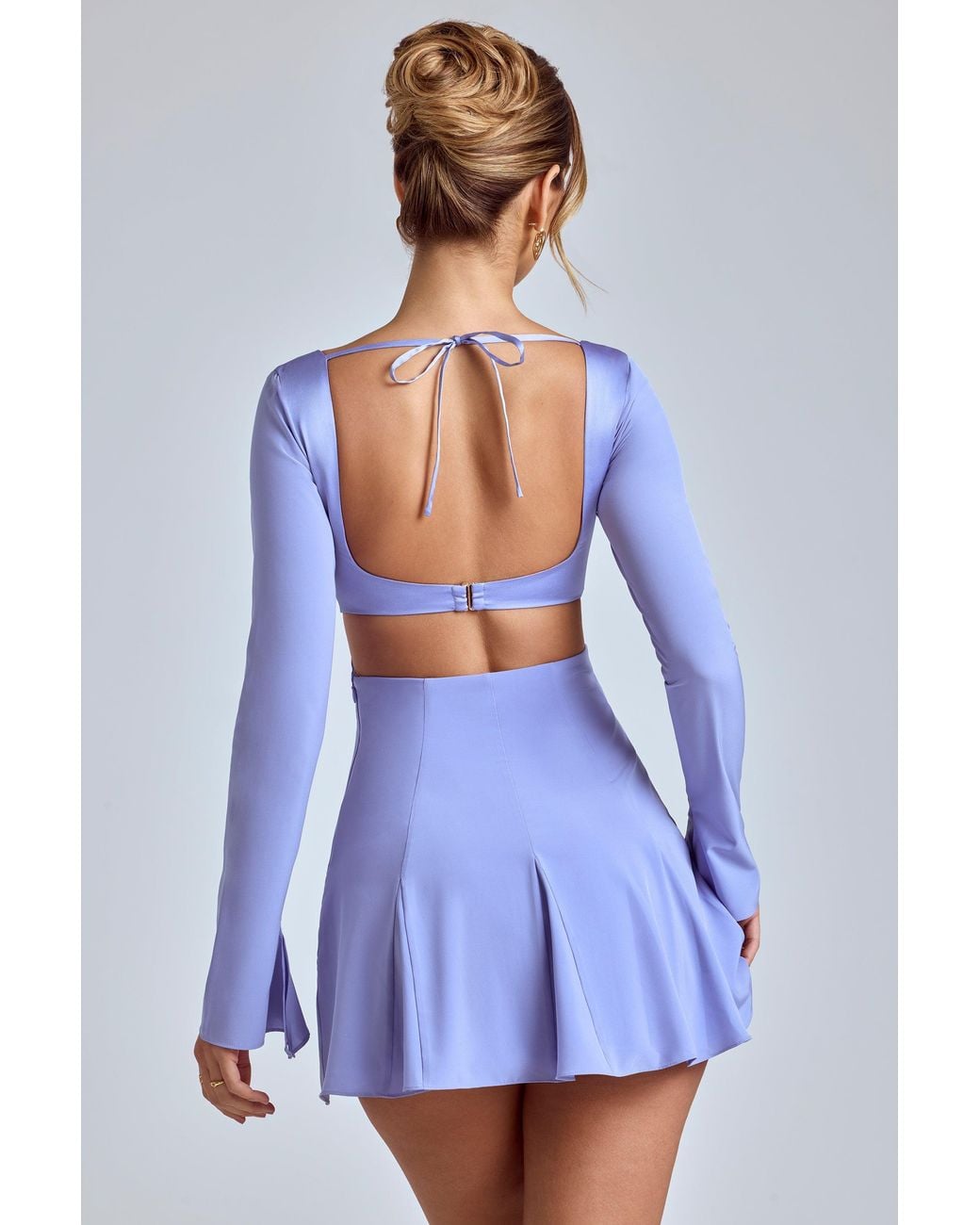 Oh Polly Blue Long Sleeve Godet Mini Dress