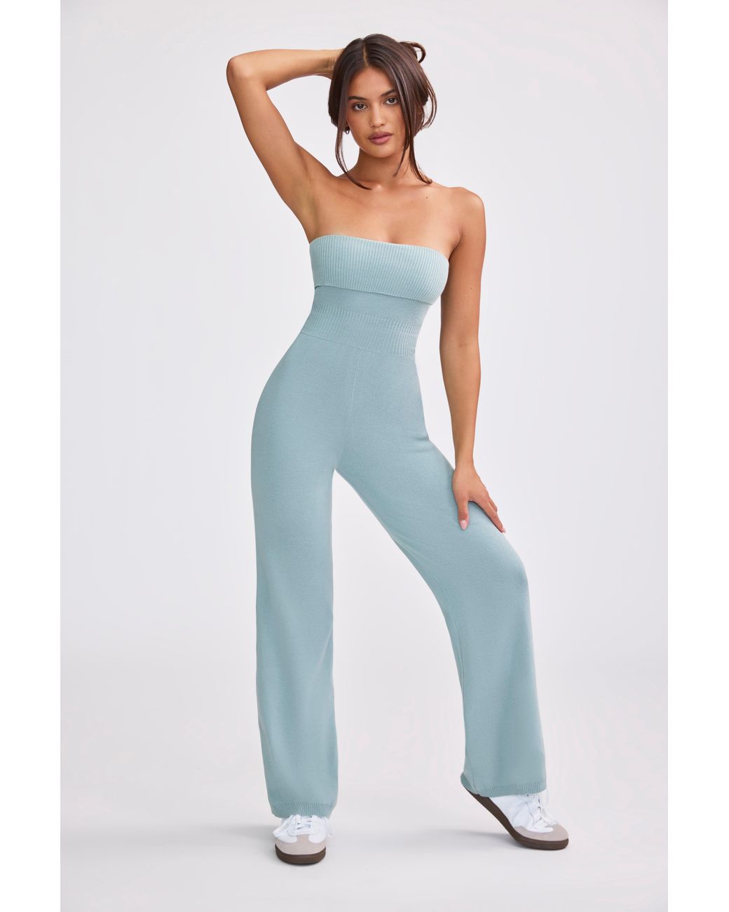 BO+TEE Green Chunky Knit Bandeau Kick Flare Jumpsuit