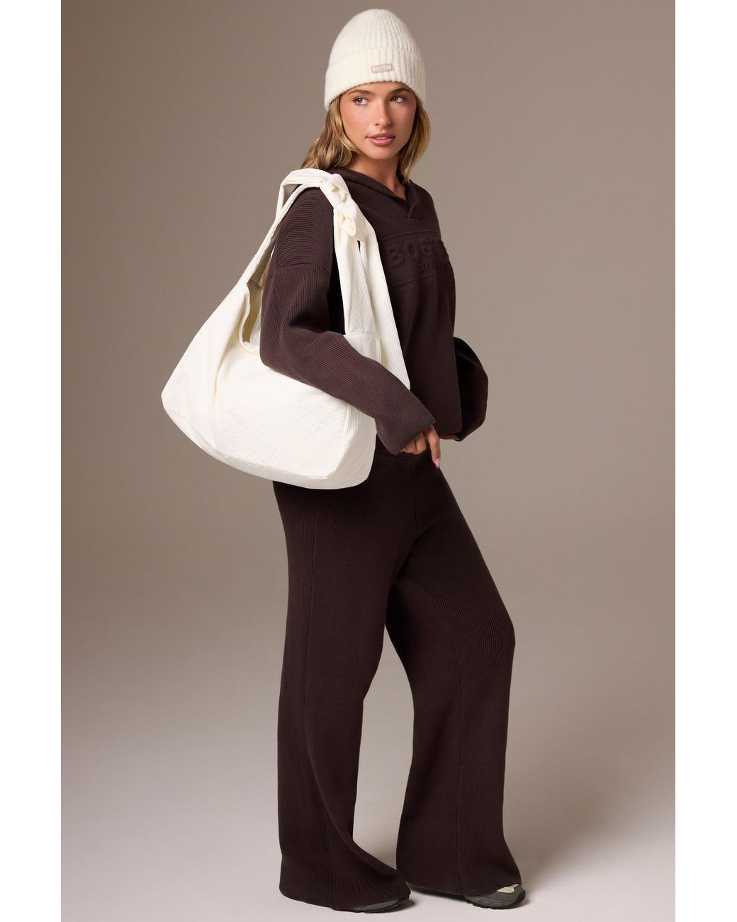 BO+TEE White Corduroy Bow Tote Bag
