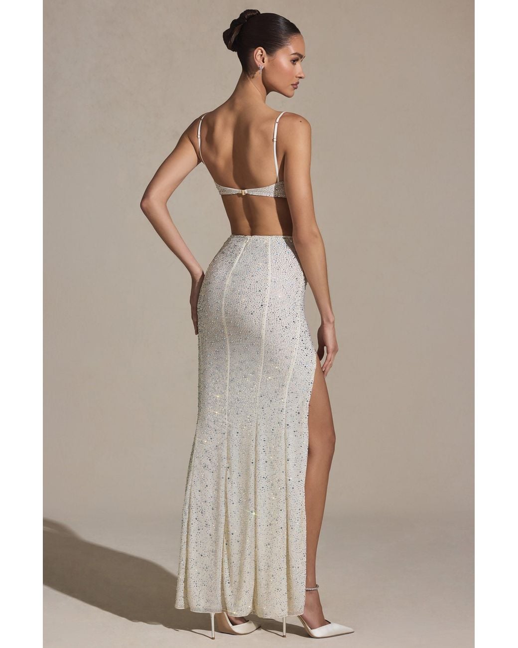 Oh Polly White Embellished Cut-Out Fishtail Maxi Dress