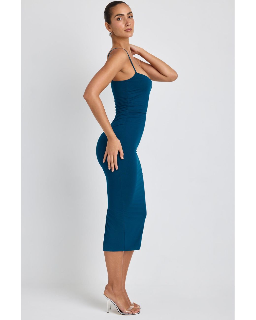 Oh Polly Blue Modal Ruched Layered Midaxi Dress