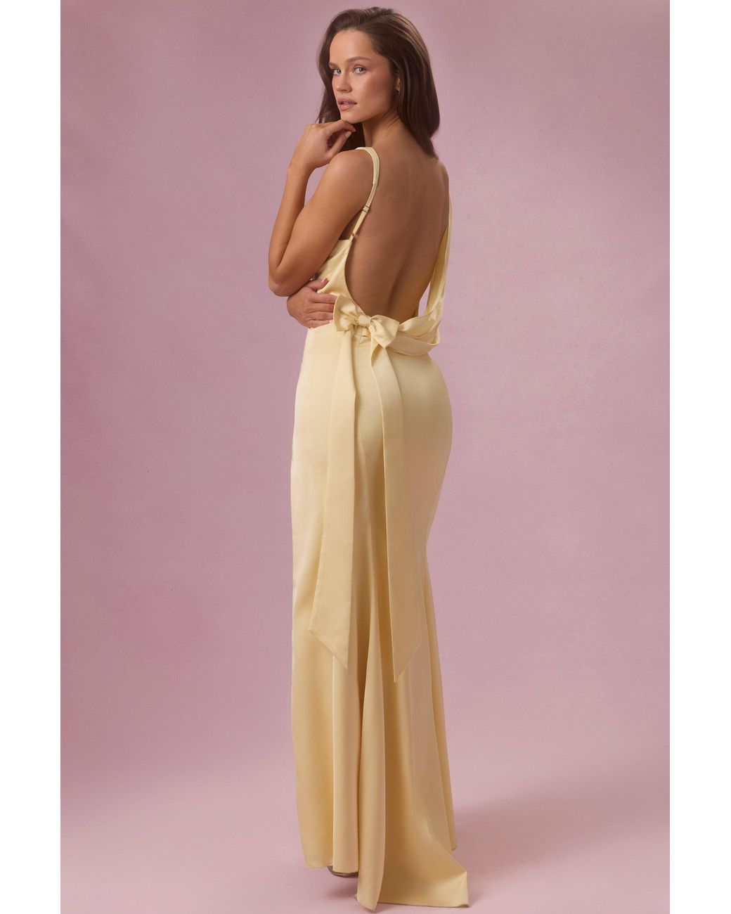 Oh Polly Yellow Satin Draped Bridesmaid Dress