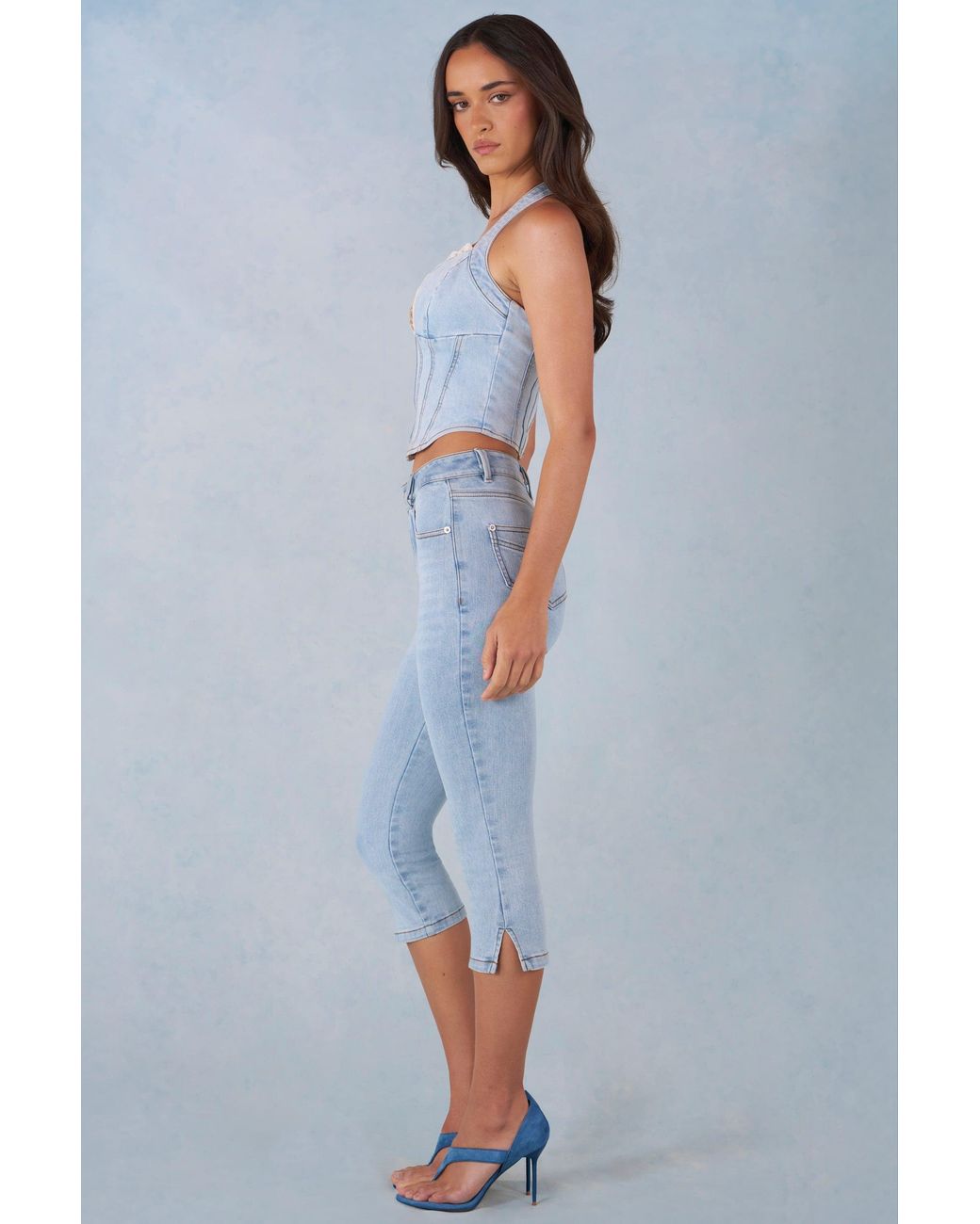 Oh Polly Blue Mid-Rise Denim Capri Jeans