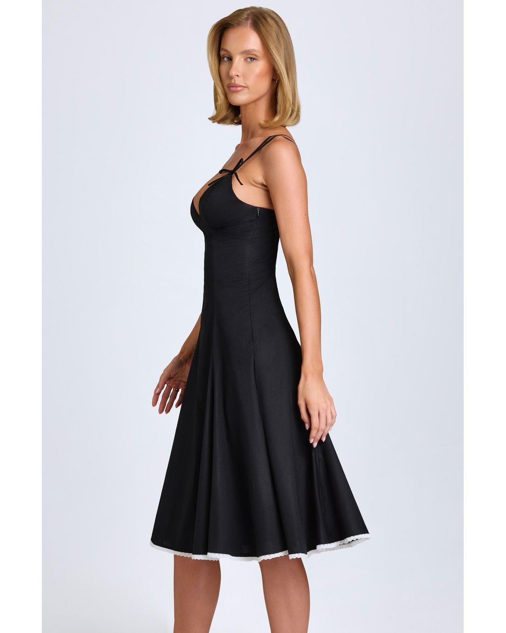 Oh Polly Black Bow-Detail A-Line Midi Dress