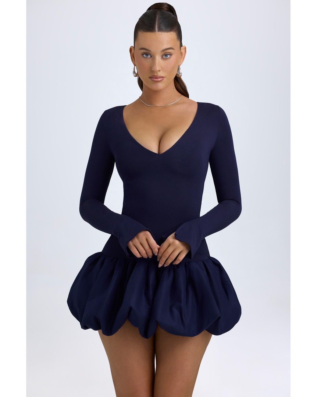 Oh Polly Blue Modal Drop-Waist Bubble Hem Mini Dress