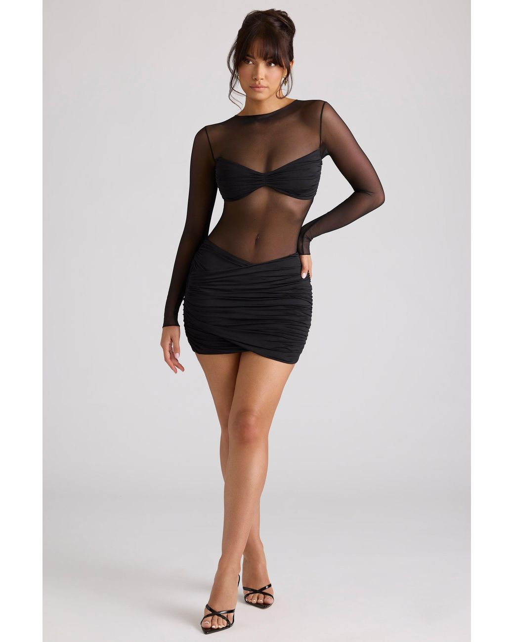 Oh Polly Black Sheer Panelled Long Sleeve Mini Dress