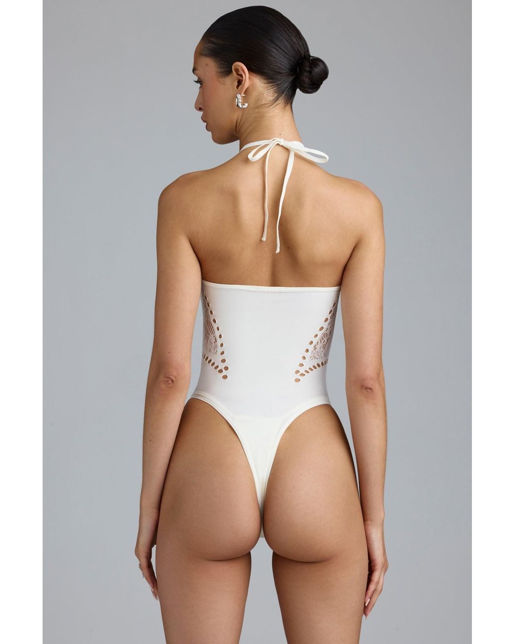 Oh Polly White Lace-Up Halterneck Bodysuit
