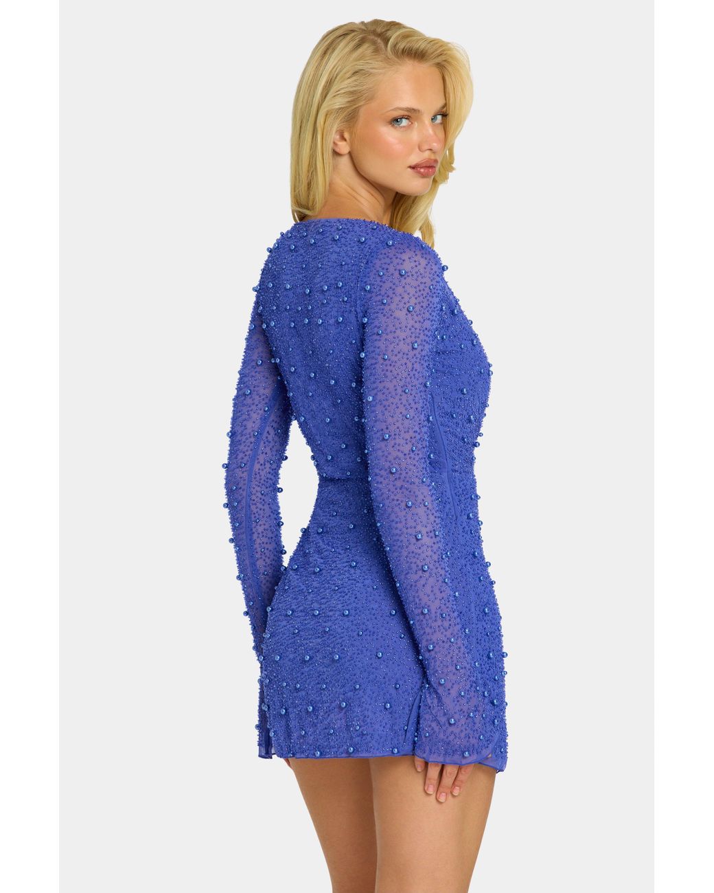 Oh Polly Blue Embellished Wrap Over A-Line Mini Dress