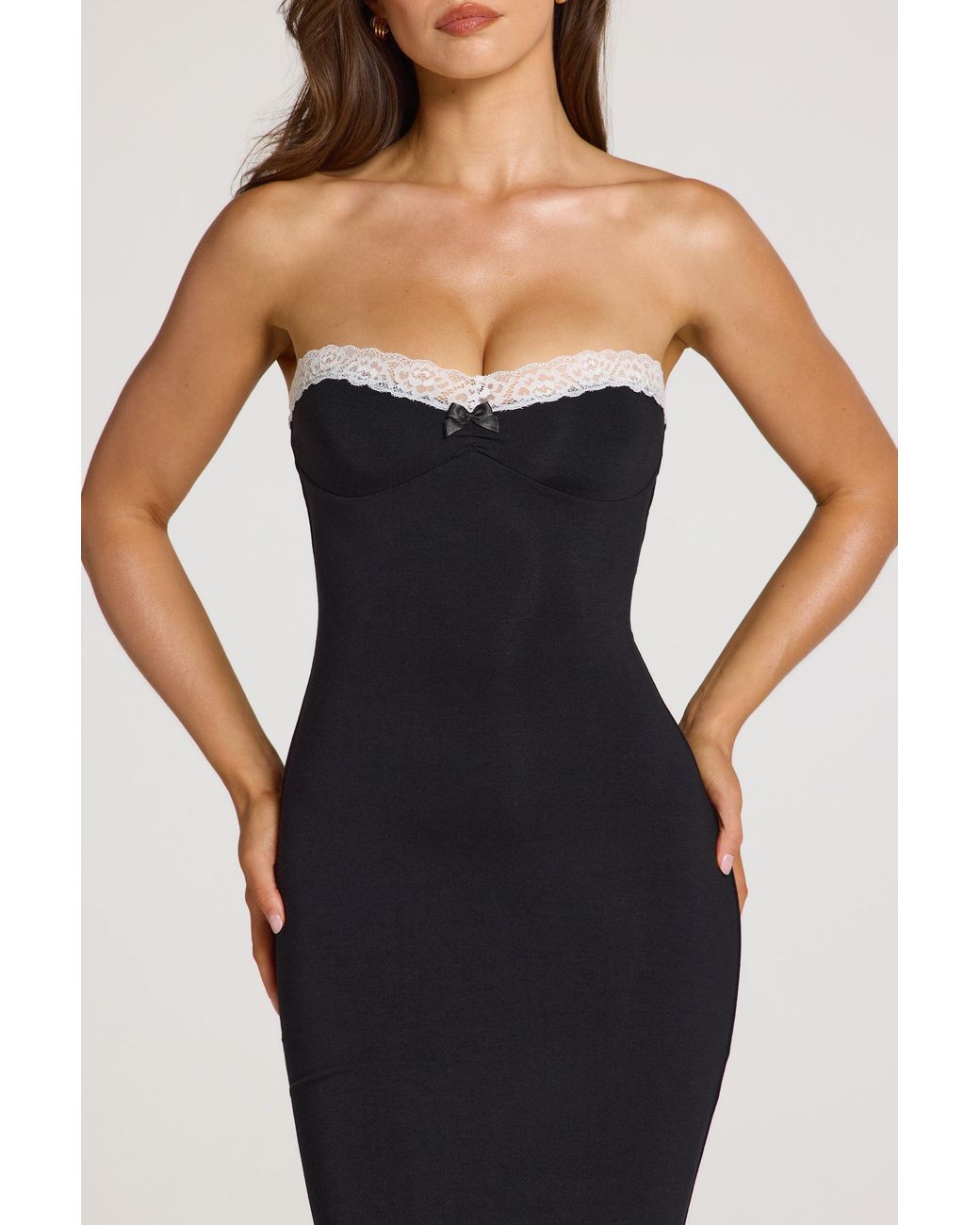 Oh Polly Black Modal Lace-Trim Midaxi Dress