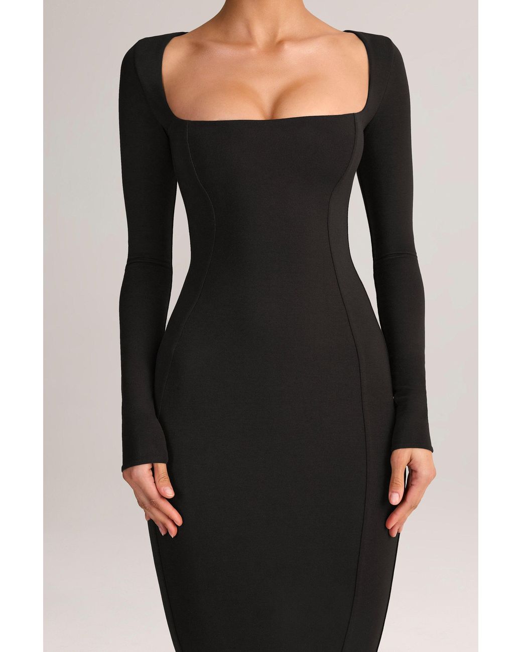 Oh Polly Black Modal Square-Neck Bodycon Maxi Dress