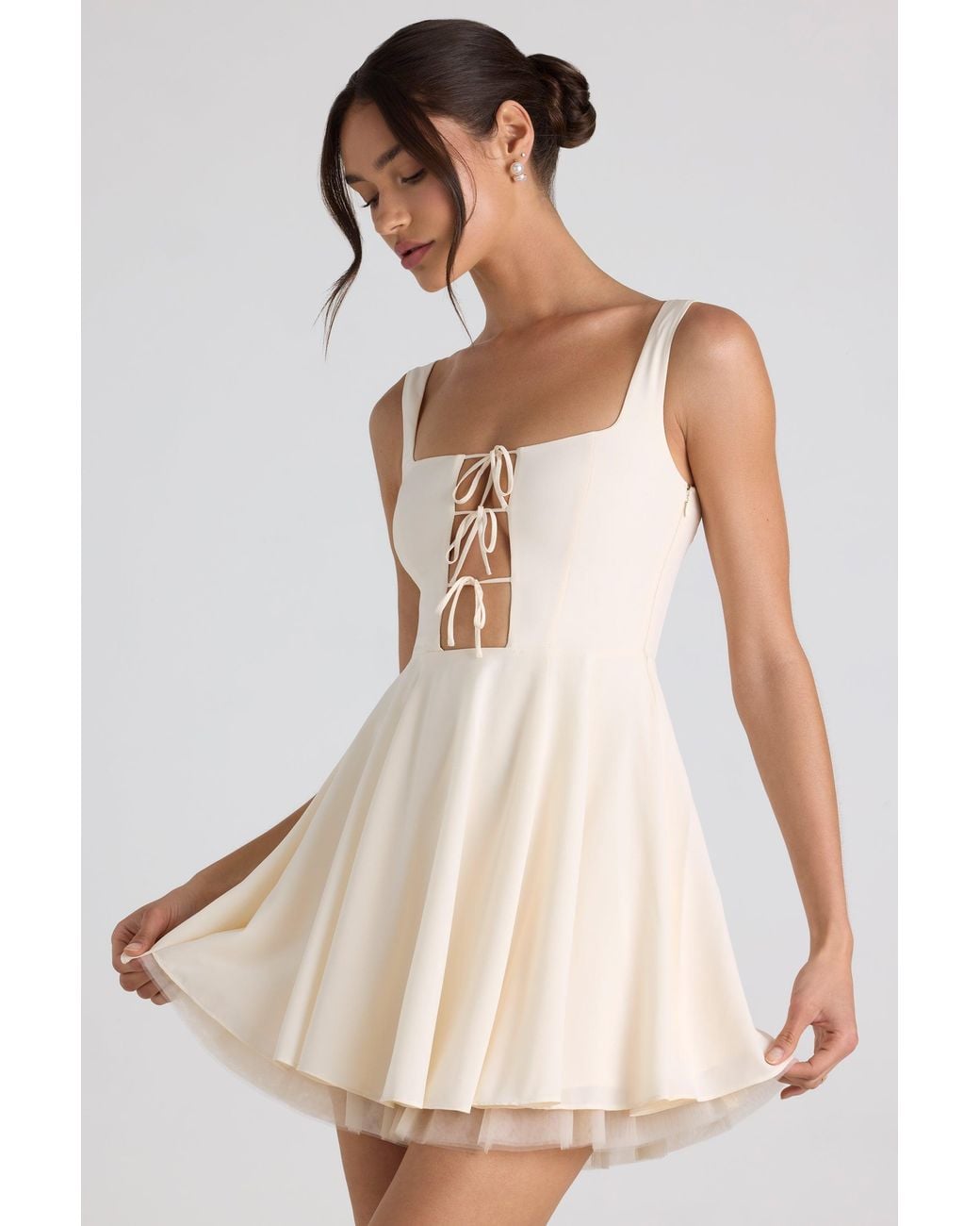 Oh Polly White Tie-Detail A-Line Micro Mini Dress