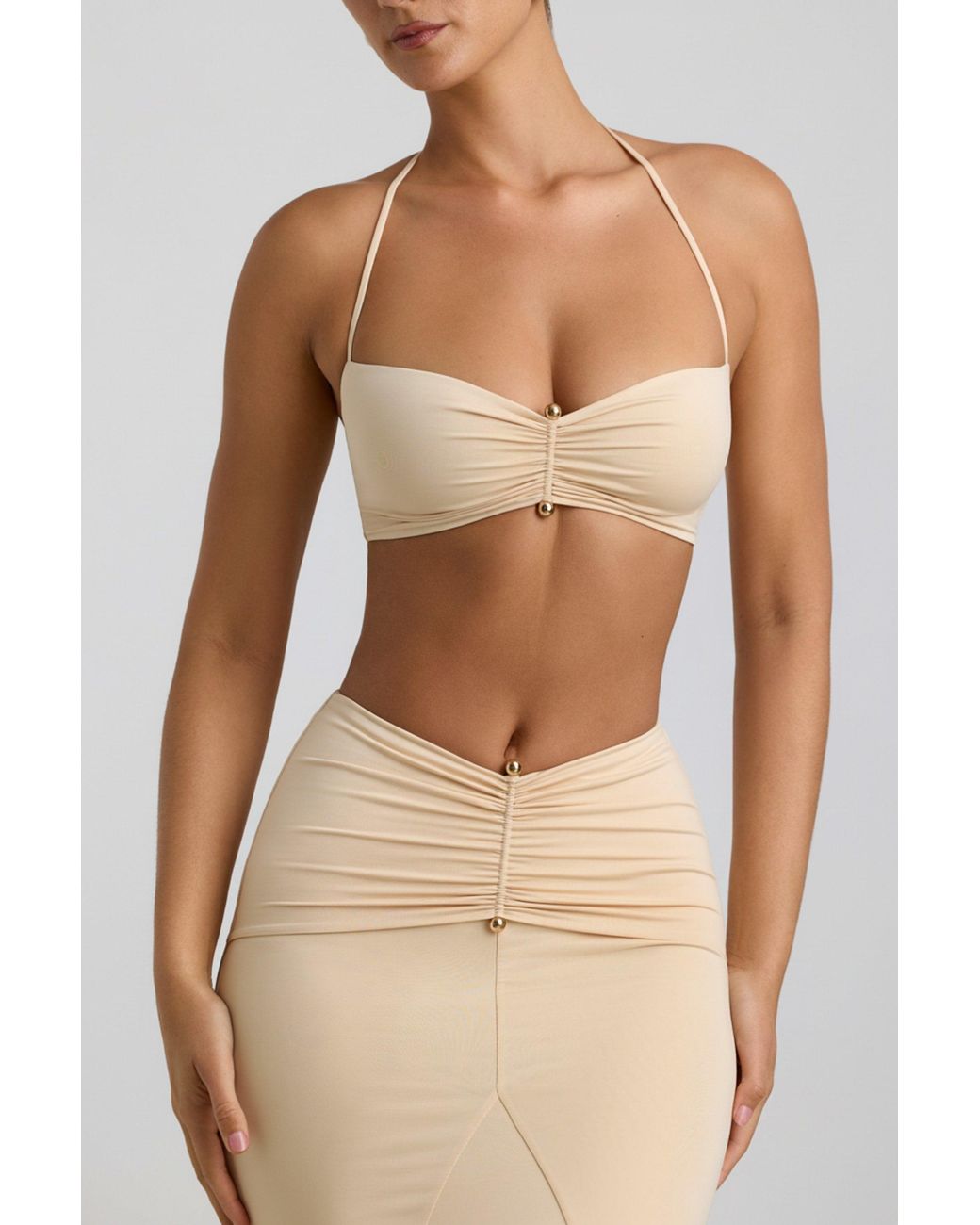 Oh Polly White Slinky Jersey Hardware Detail Halterneck Bralette