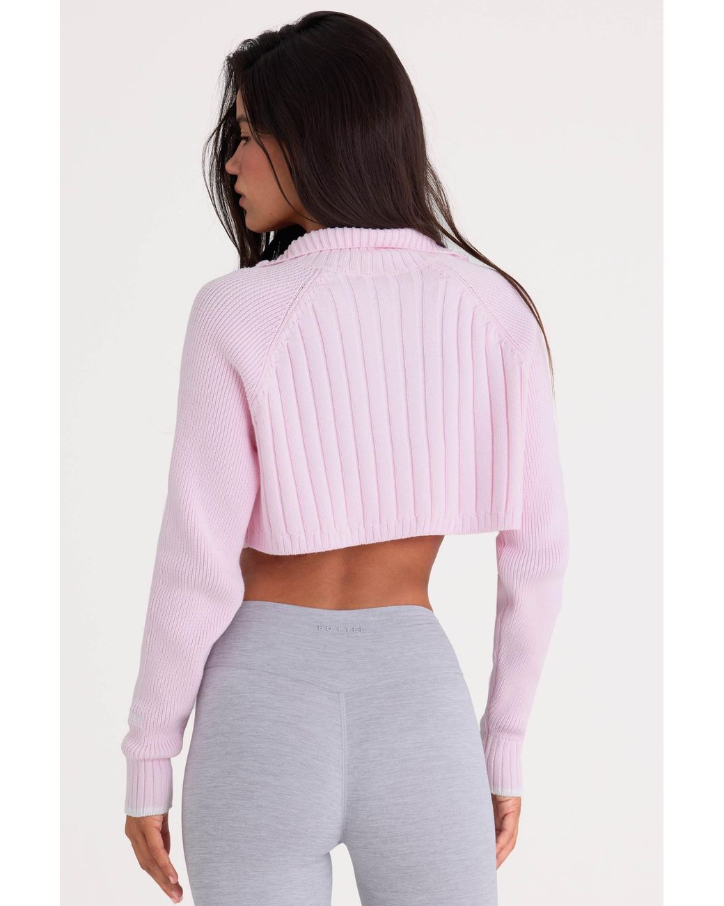 BO+TEE Pink Ribbed Knit Quarter-Zip Cropped Jumper