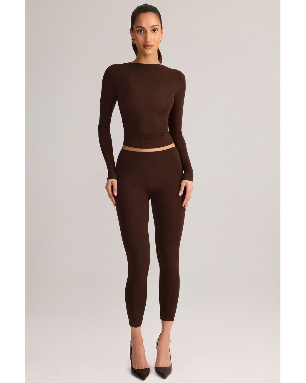 Oh Polly Brown Modal Ruched Long-Sleeve Top