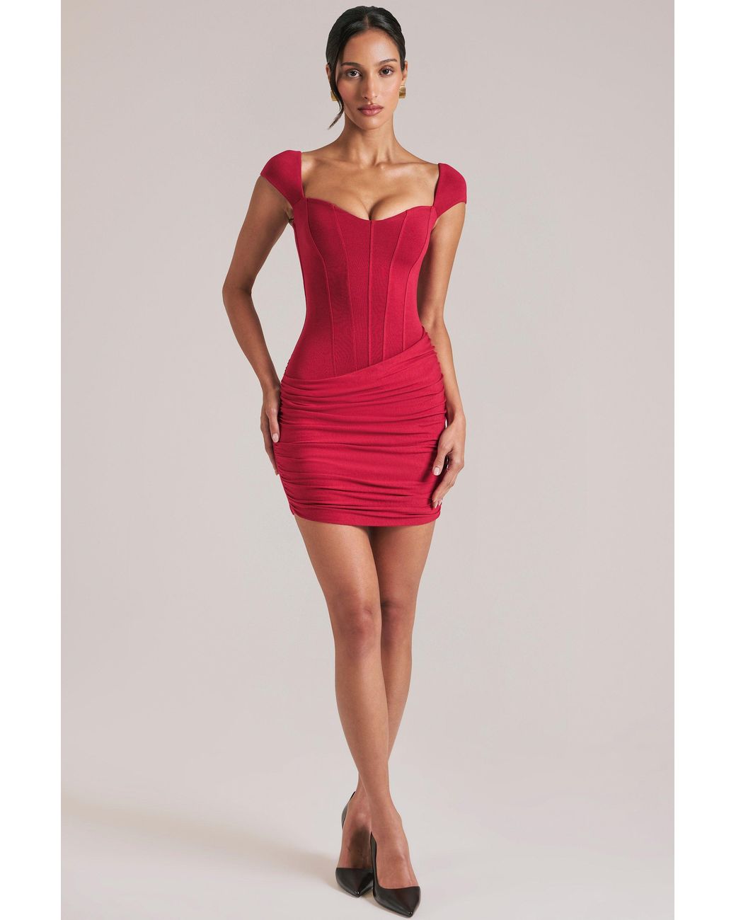 Oh Polly Red Sweetheart Neckline Mini Dress
