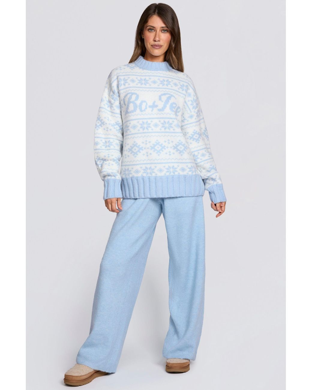 BO+TEE Blue Jacquard-Knit Oversized Jumper