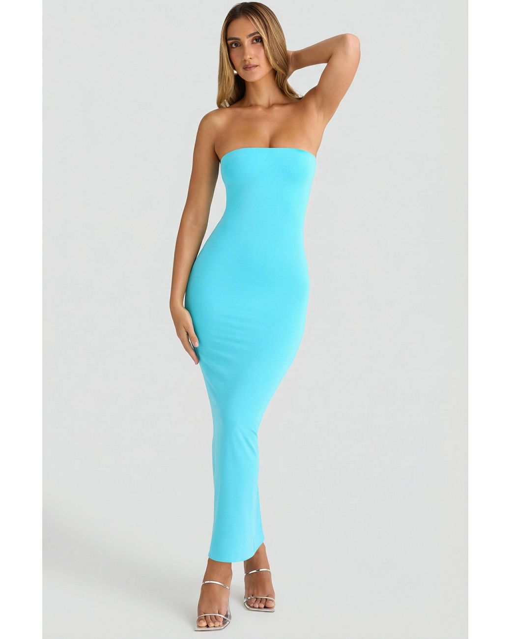 Oh Polly Blue Modal Bandeau Bodycon Maxi Dress