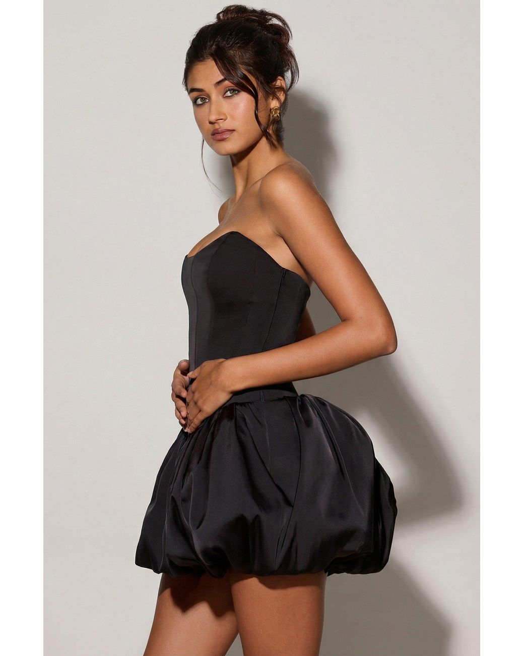 Oh Polly Black Lace-Up Bubble Hem Corset Micro Mini Dress