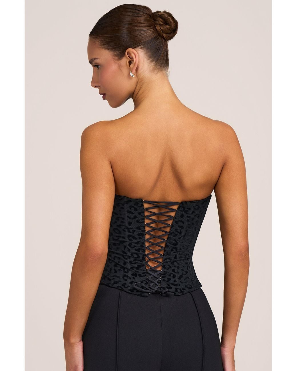Oh Polly Black Flocked Leopard Mesh Corset Top