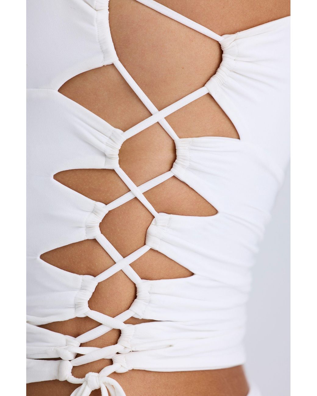 Oh Polly White Ruched Cut-Out Top