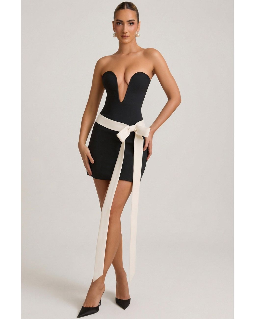 Oh Polly Black Strapless Bow-Detail A-Line Mini Dress