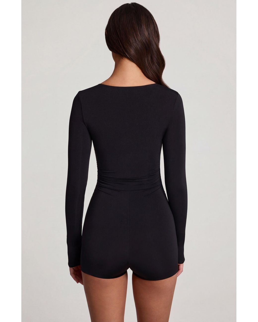 Oh Polly Black Soft Jersey Sweetheart Long-Sleeve Mini Playsuit